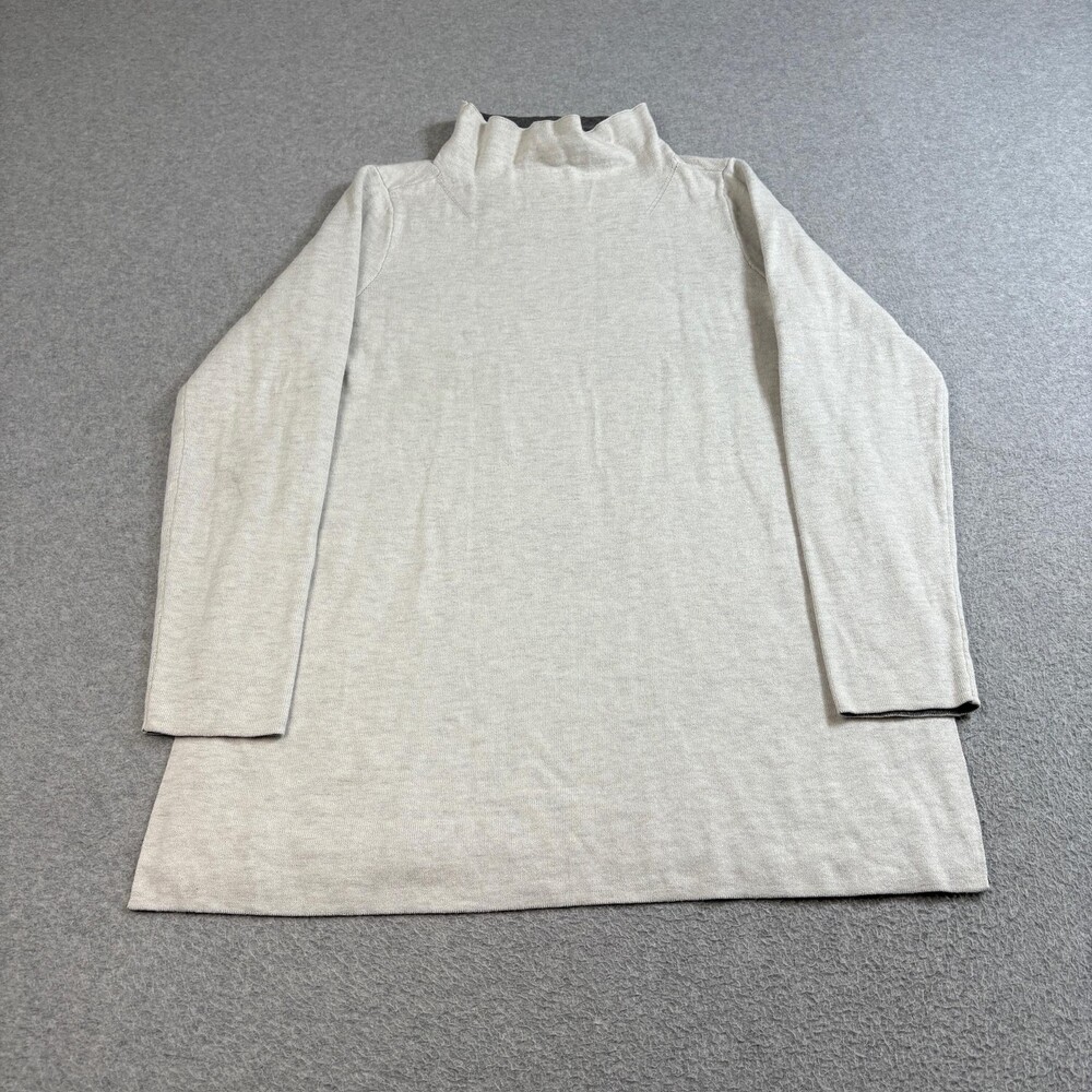 Aspen Sweater Women Large Gray Mock Neck Reversible Tunic Side Slit Lagenlook